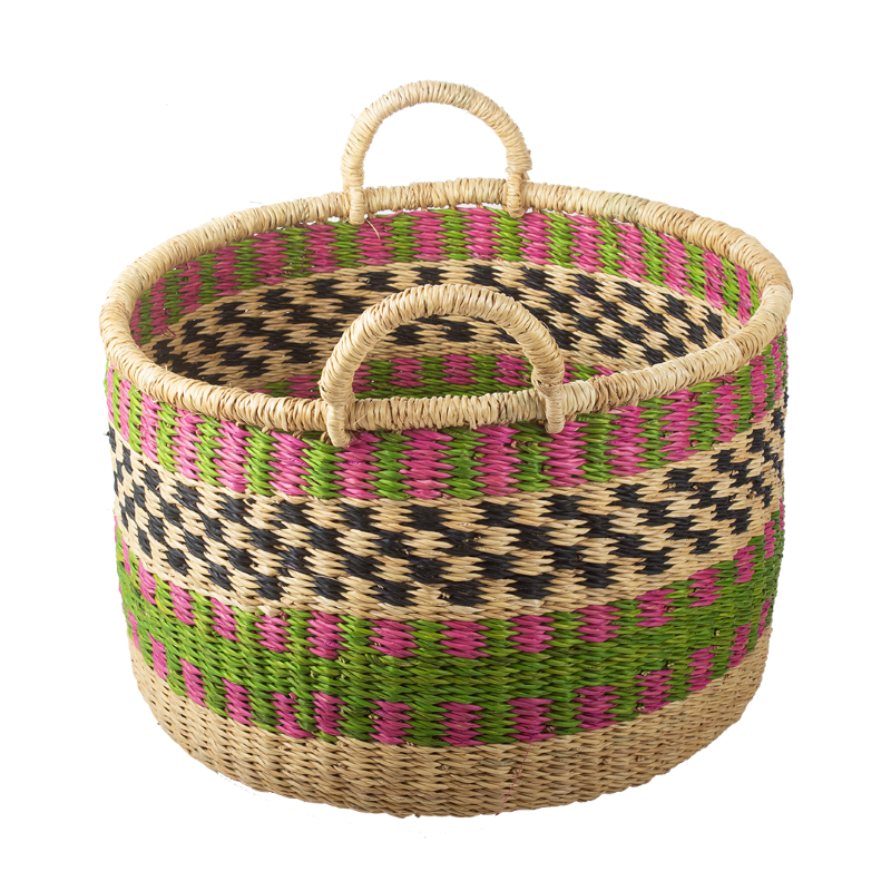 Basket round green pink
