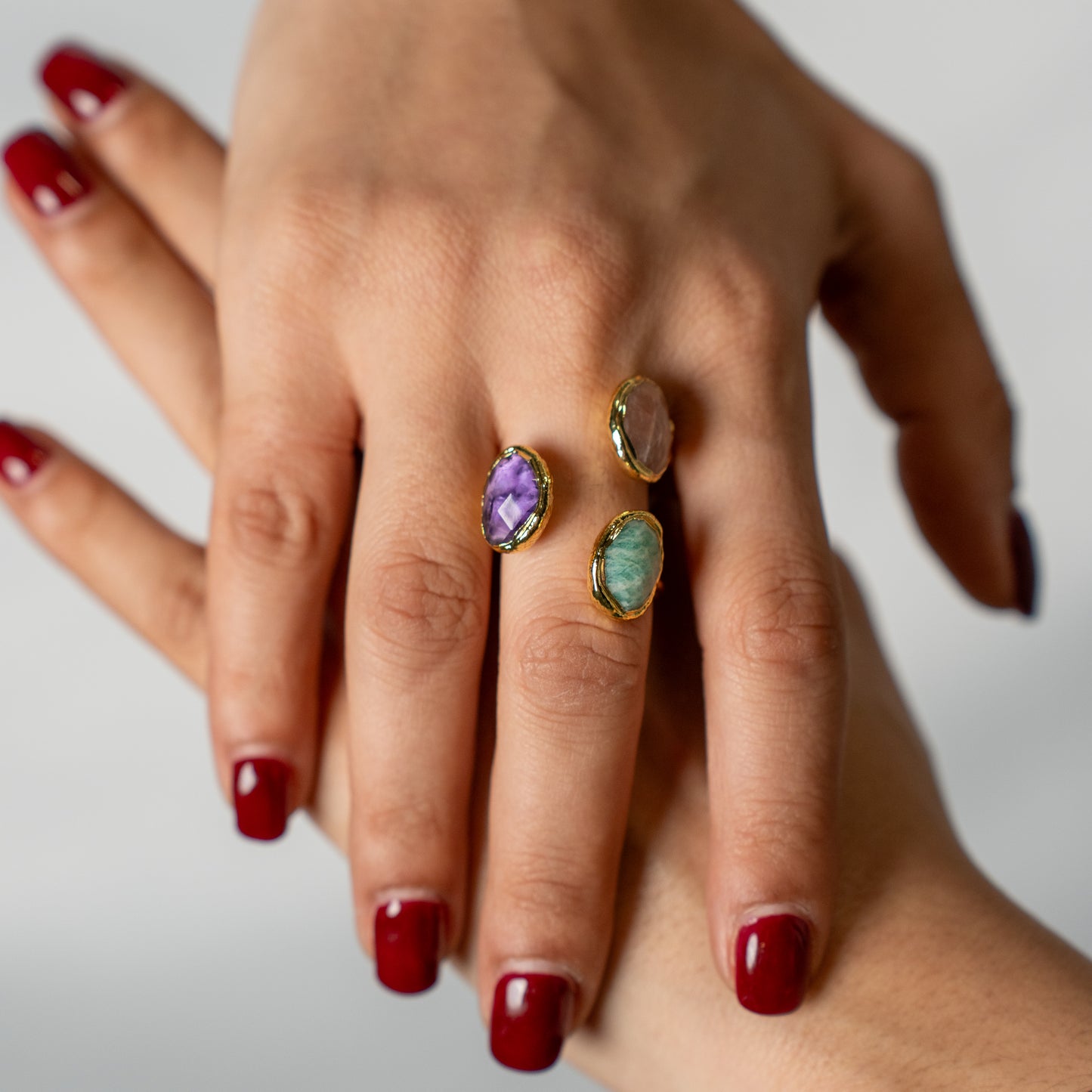 Amazonite Strawberry Quartz Amethyst Ring