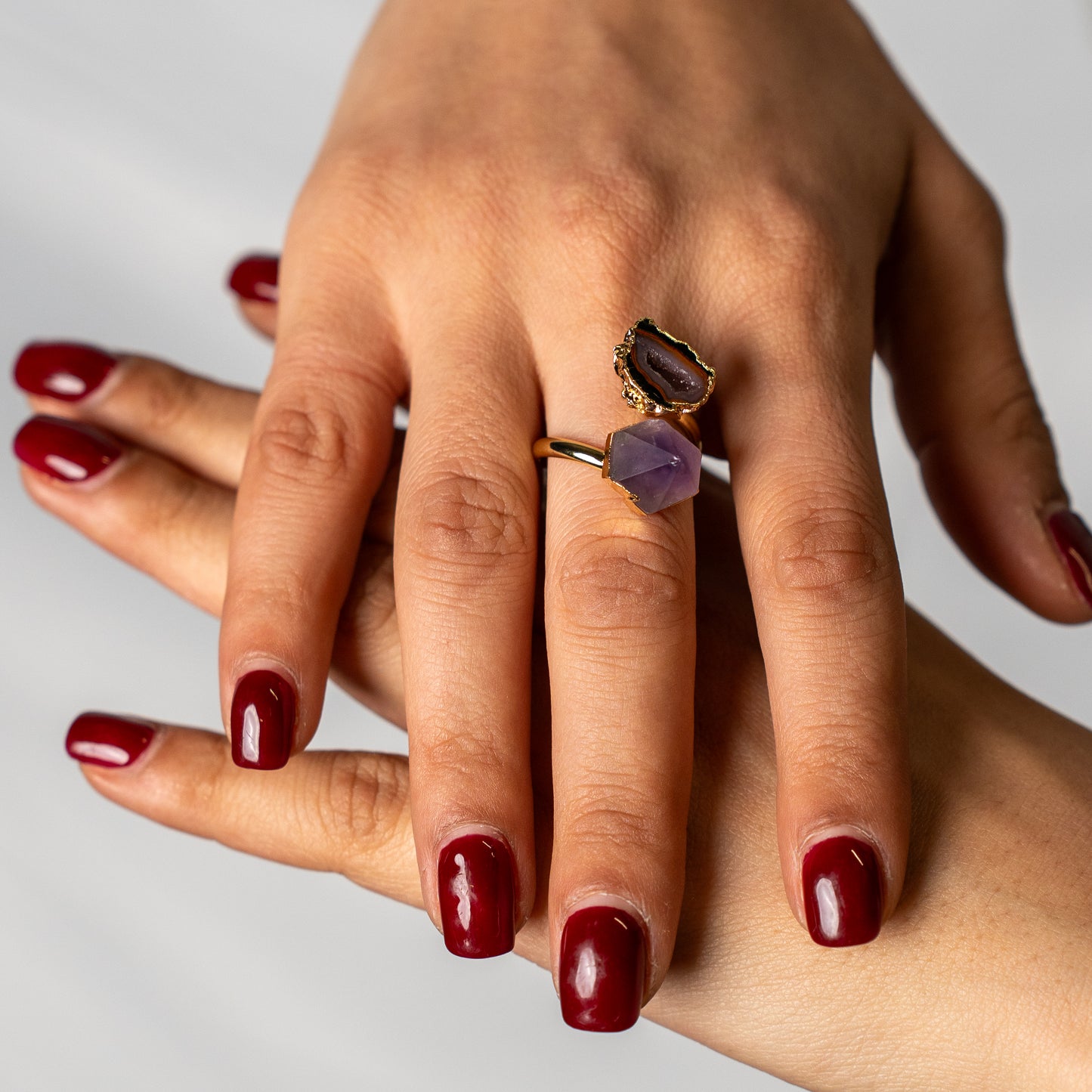 Agate Geode Amethyst Ring