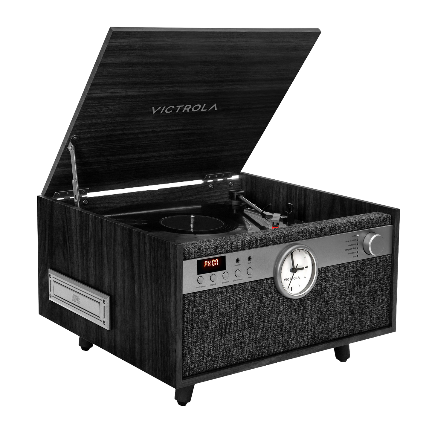 Victrola VTA-830SB Century Music Center with Clock – Black