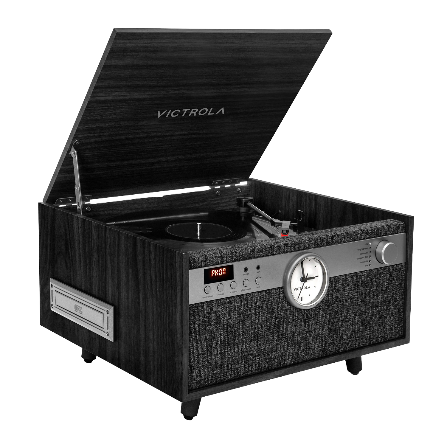 Victrola VTA-830SB Century Music Center with Clock – Black