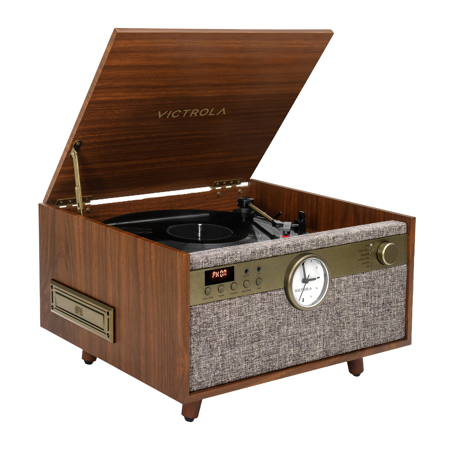 Victrola VTA-830SB Century Music Center with Clock – Walnut